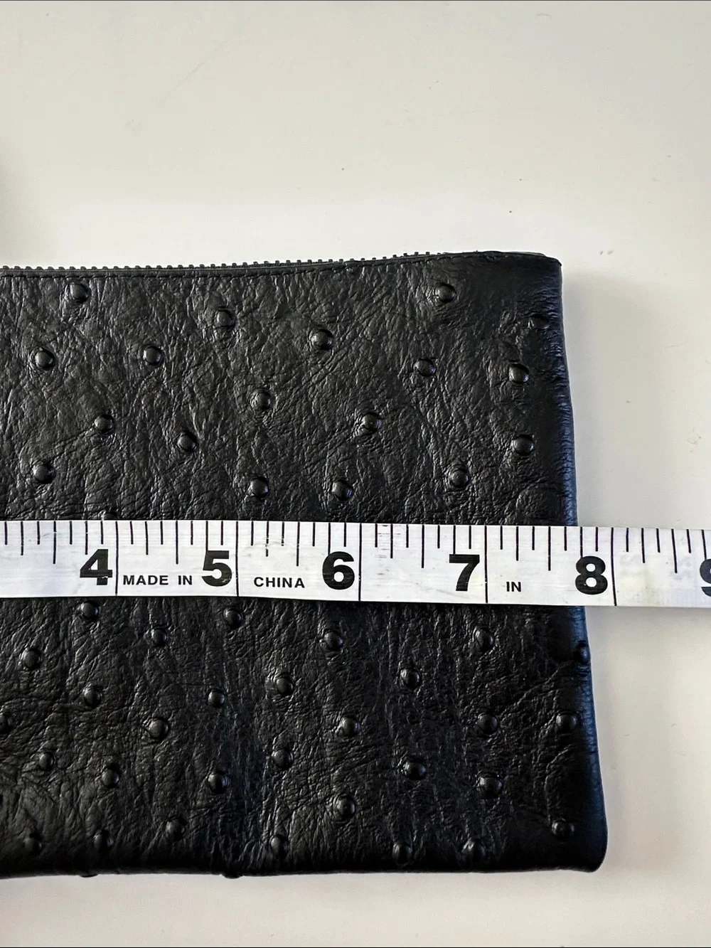 AGL Genuine black ostrich  leather zipper pouch clutch  AGL black